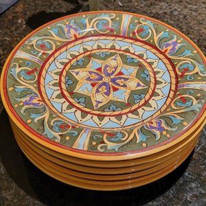 Ceramic Aztec Handpainted Plates 6 Pcs.